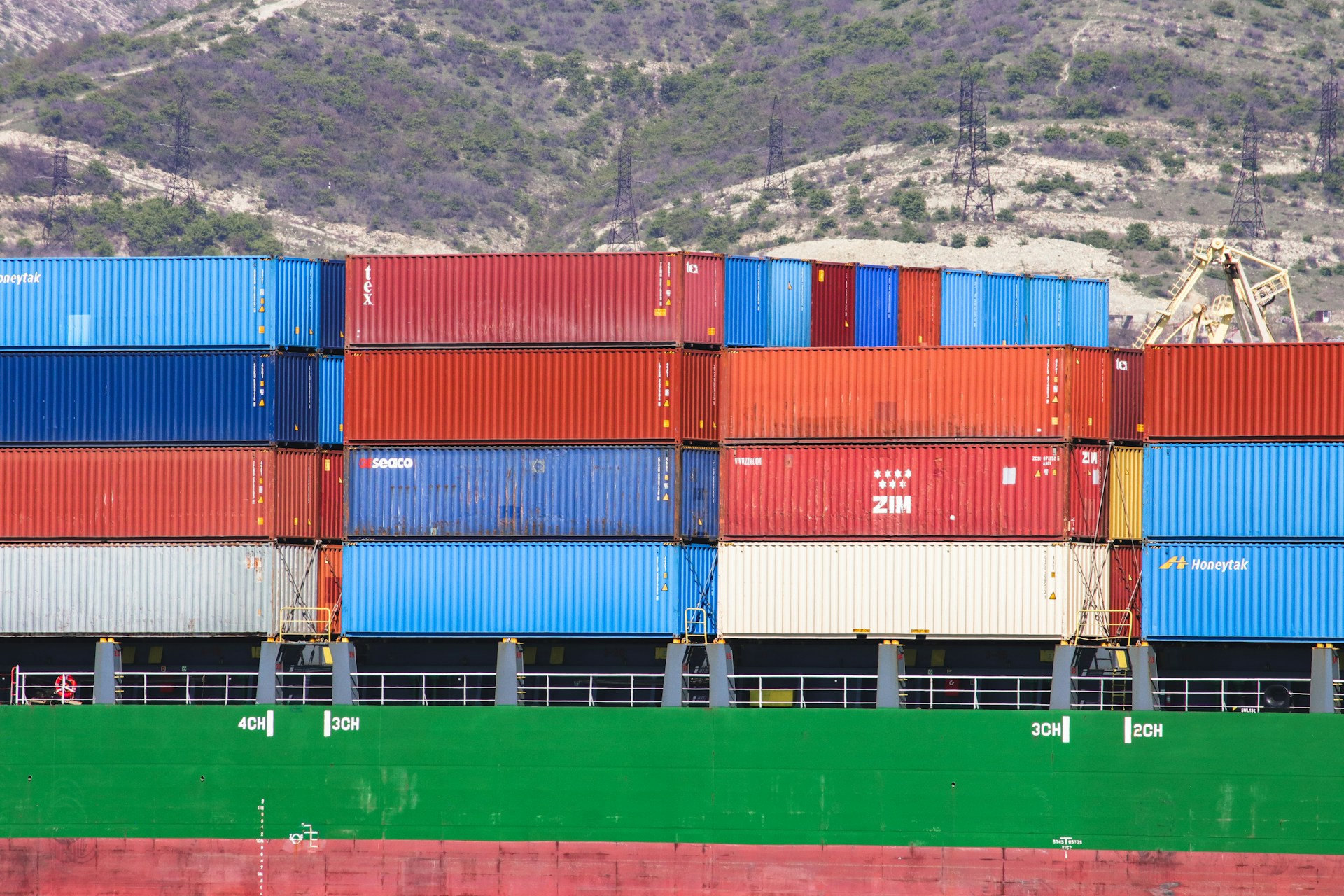 A container ship being worked at the berth